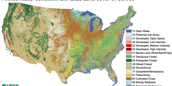 A colorful map of the United States with a title and legend