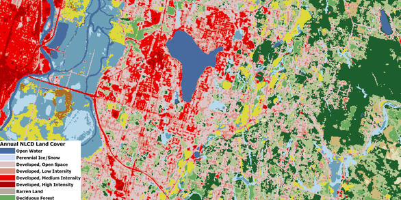 An Annual NLCD Land Cover map centered are around Lake Stevens, WA