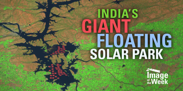 False color Landsat image of the India's Gian Floating Solar Park