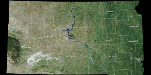 Color Landsat 8 image of South Dakota