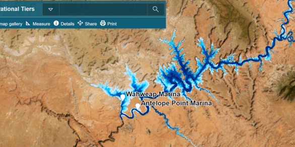 Screenshot of the Lake Powell water level operational tier app screen
