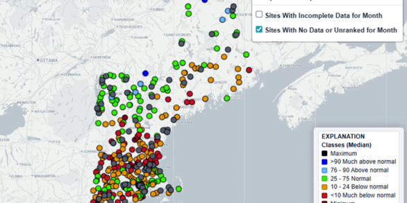 Map of the monthly streamflow conditions in New England