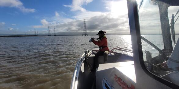 Photo of an USGS scientists using a spectroradiometer