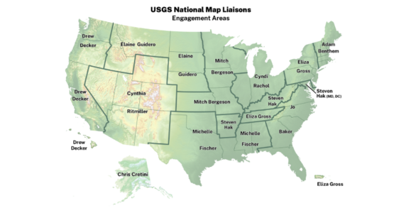 Map showing The National Map Liaisons points of contact