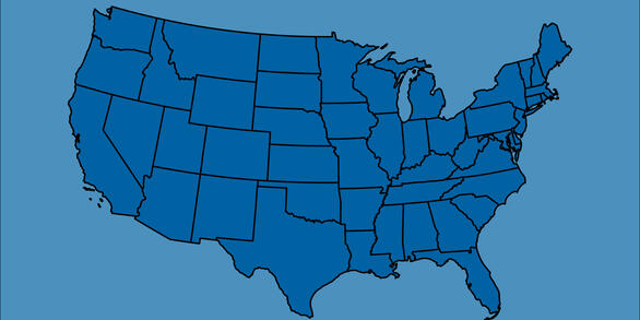 blue map of the conterminous United States