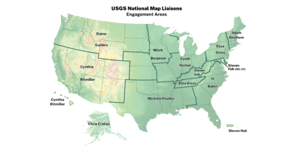 Map showing The National Map Liaisons points of contact