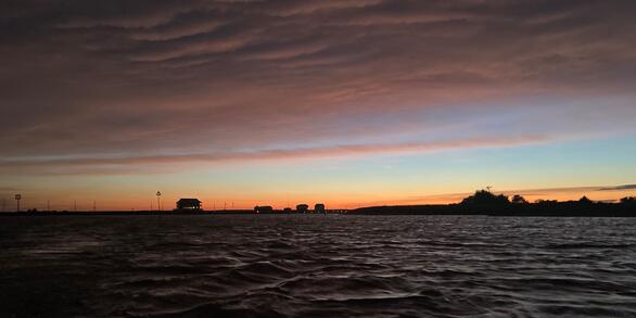 Looking out upon bays of new Jersey at sunset