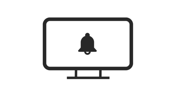 A computer monitor with a  bell symbol on the screen