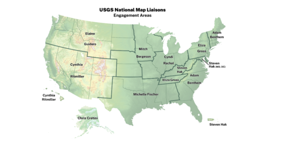 Map showing The National Map Liaisons points of contact