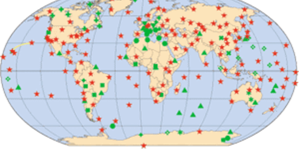 Screenshot of world map with seismic networks marked