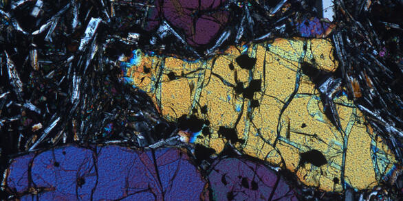Thin section image of a lava sample from Yellowstone using a polarizing microscope.