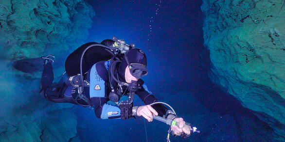 Diver in an underwater cave.