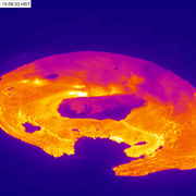 This animated image (GIF) shows Kīlauea summit thermal webcam images from the F1cam taken between approximately 2:45 and 5:45 p