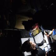 scientists working at night