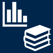 Icon showing a stack of books and a data chart