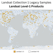 a map displaying the Level-1 products included in Landsat Collection 1 Legacy Samples