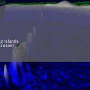 Animation shows an cartoon of a coastal area, the ocean surface, and the seafloor, then waves develop and grow in size.