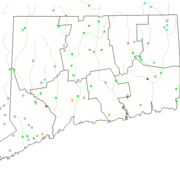 Map of Connecticut stramgage locations and streamflow conditions