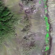 Satellite image of a river and mountains