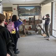 A USGS hydrologist talks to students in the Arizona Water Science Center on the Flagstaff Campus