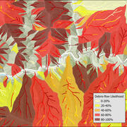 Multi colored polygons and lines on top of topographic map