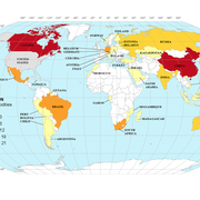 World map showing countries the US relied on for mineral imports from 2020-23.