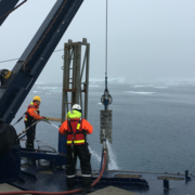 piston coring on the deck of icebreaker