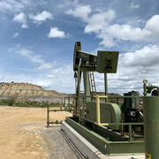 A pumpjack at an active drilling site near Farmington, NM