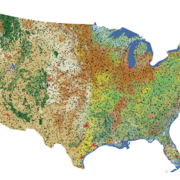 A landcover map of the lower 48 with the reference and validation sample plots highlighted.