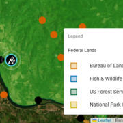 Screenshot of the Skookum Creek Campground point in the TNMCorps map editor with the Federal Lands layer legend.
