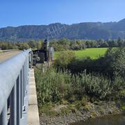 Radar equipment mounted to the side of a road bridge
