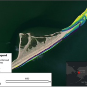 Satellite-derived shorelines for a barrier island east of Moses Point Fishing Village, Norton Sound, Alaska