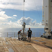 Scientists collecting bore cores aboard the American Samoa Mapping Project expedition