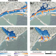 Spatial distribution of post-storm bed-level differences between simulations with and without dune-based adaptation