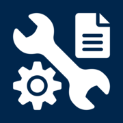Icon showing a cog, wrench, and document