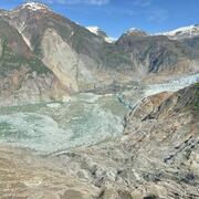 Aerial photo of landslide taken across the fiord