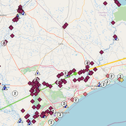 Screenshot showing a variety of data collection locations along the South Carolina coast during Hurricane Florence.