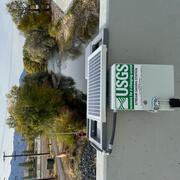 Completed gaging station with Weber River in background.