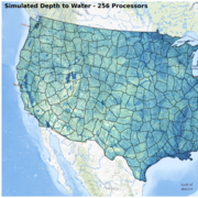 Map showing estimated depth to the water table for the continental US, generated from MODFLOW 6.