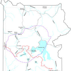 Map of Yellowstone National Park showing the major rivers and the continental divide 