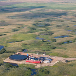 Picture of oil and gas development and associated activities along with wetlands in the Prairie Pothole Region..