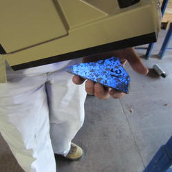 Rock sample fluorescing blue