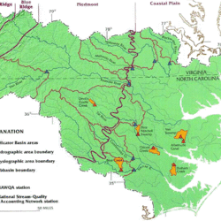 Surface water monitoring sites in Albemarle-Pamlico drainage basin