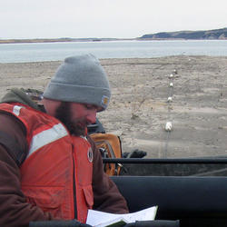 Geophysical data being collected with the OhmMapper in the Lewis and Clark lake delta