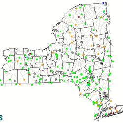 map of NY with multi-colored dots