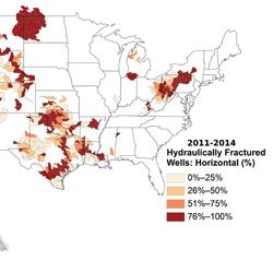 Map showing percentage of hydraulically fractured wells