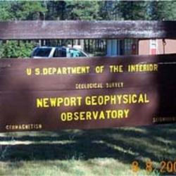 Newport Geophysical Observatory sign (Brown wood with yellow writing).