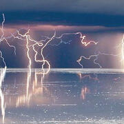 A lightning storm over the ocean