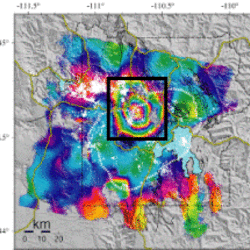 Yellowstone Caldera 1996-2000 InSAR image, uplift in black box....