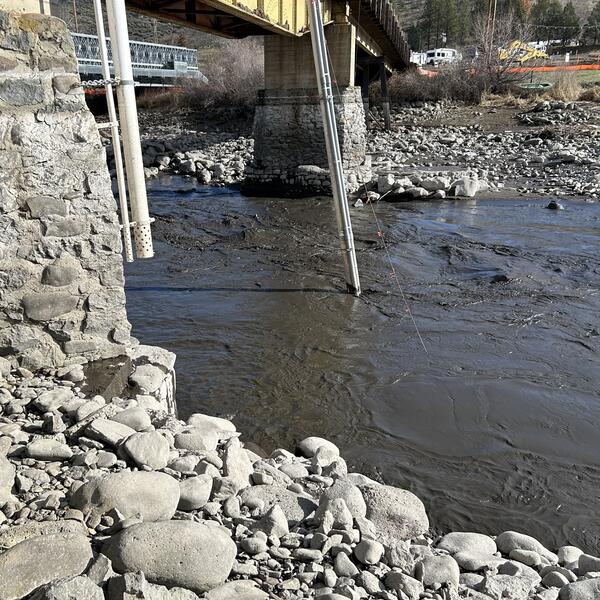 Two sets of pipes hang from